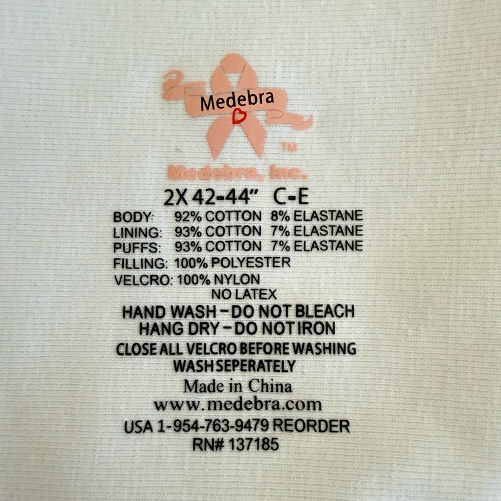 Medebra Breast Surgery Bra Size 2X 42"-44" C-E Mastectomy Augmentation Reduction - Picture 8 of 8